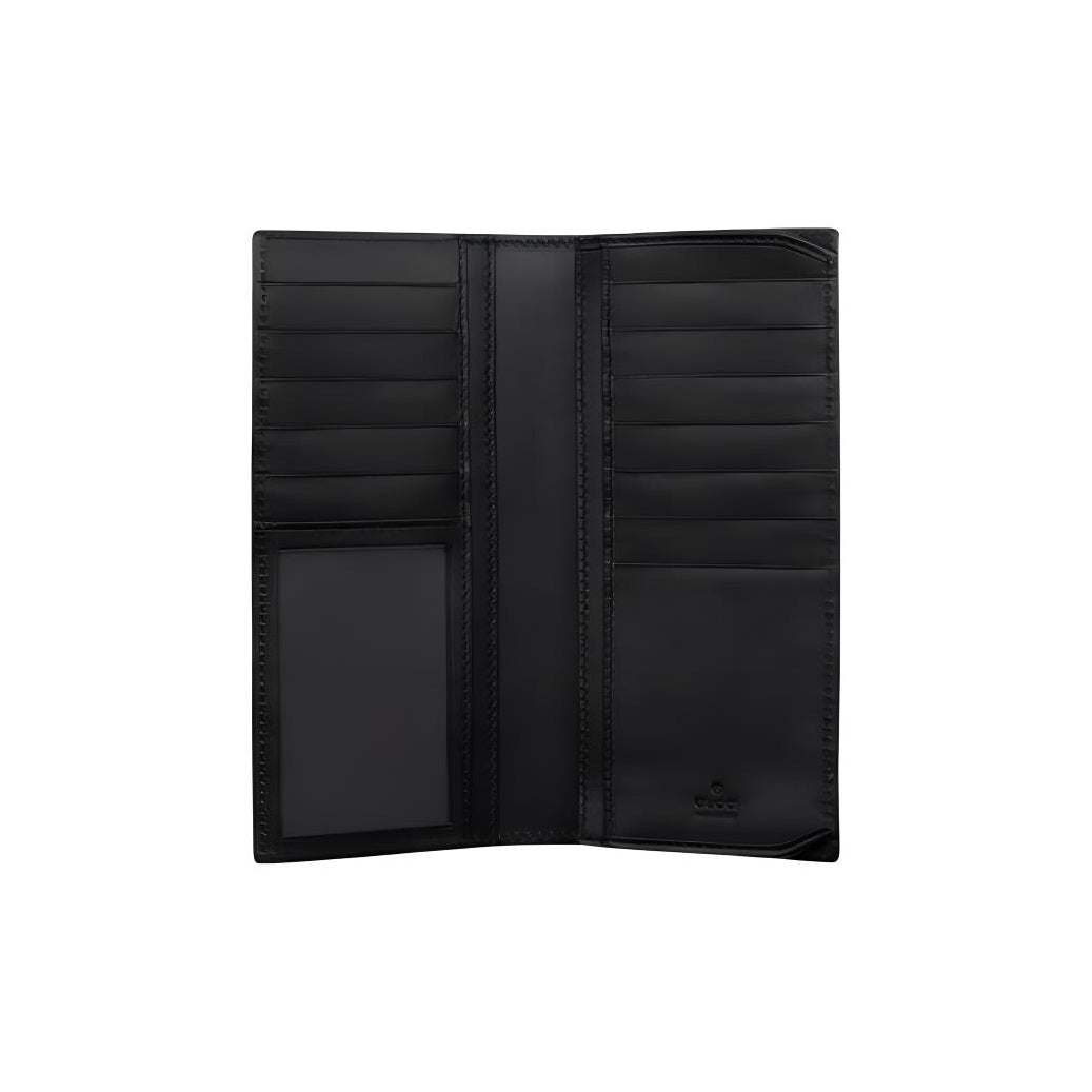 GUCCI Men's Ebony & Black Canvas & Leather Snake Print Long Bifold Wallet | 459456