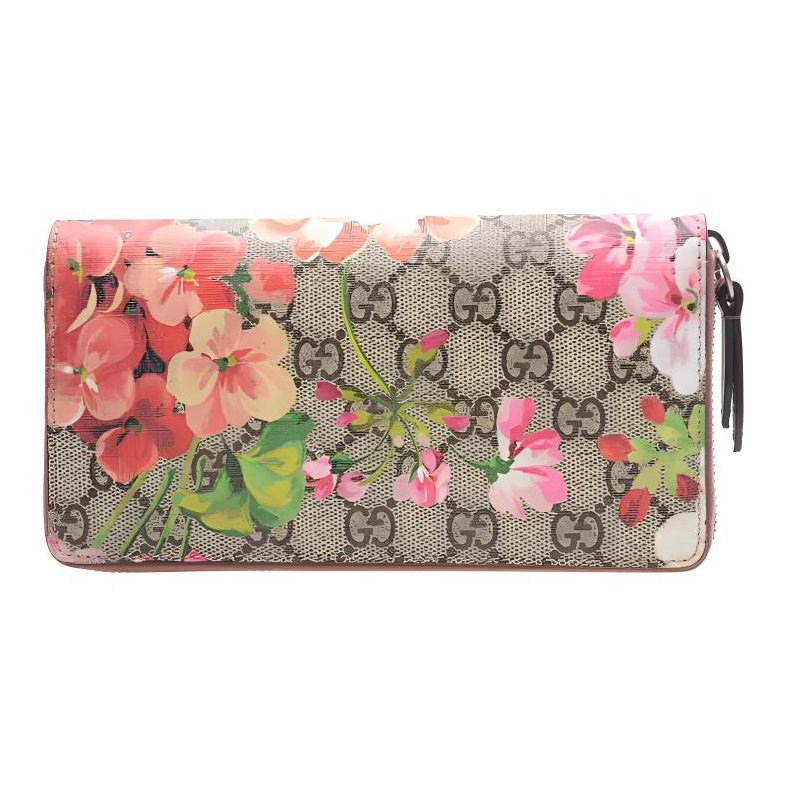 GUCCI Women's Ebony & Red Geranium Print Leather Long Zip Wallet | 404071