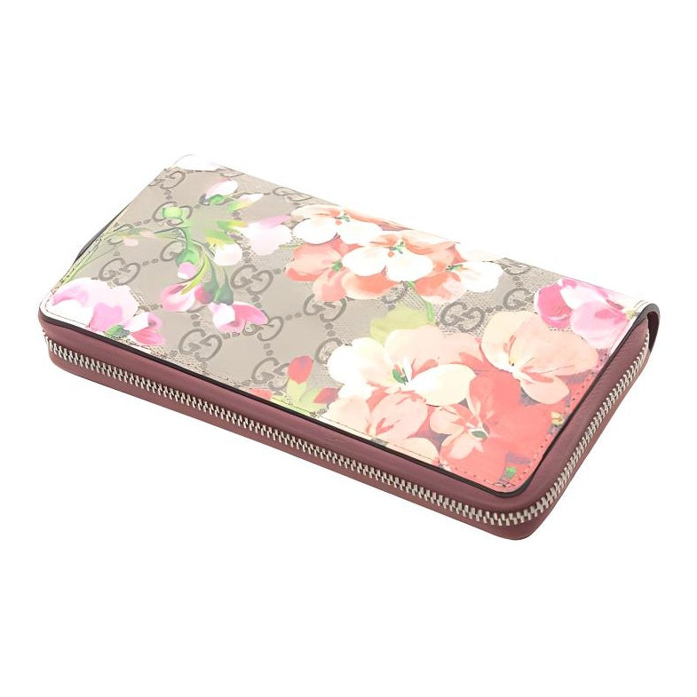 GUCCI Women's Ebony & Red Geranium Print Leather Long Zip Wallet | 404071