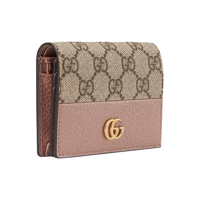 GUCCI GG Marmont Women's Ebony & Pink Canvas & Leather Bifold Wallet | 658610