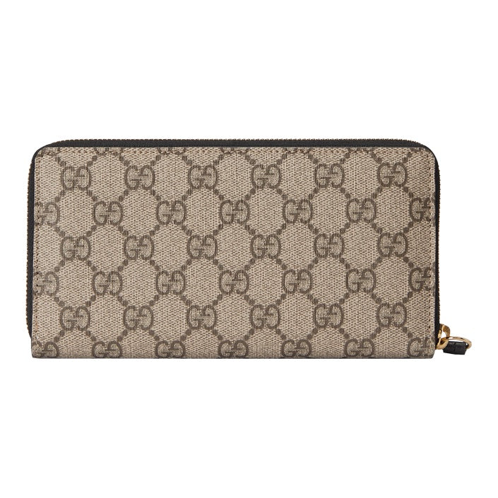 GUCCI Marmont Women's Ebony & Black Canvas & Leather Long Zip Wallet | 456117