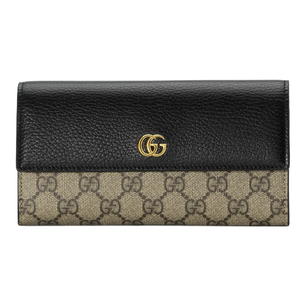 GUCCI Women's Black & Ebony Canvas & Leather Long Snap Wallet | 456116