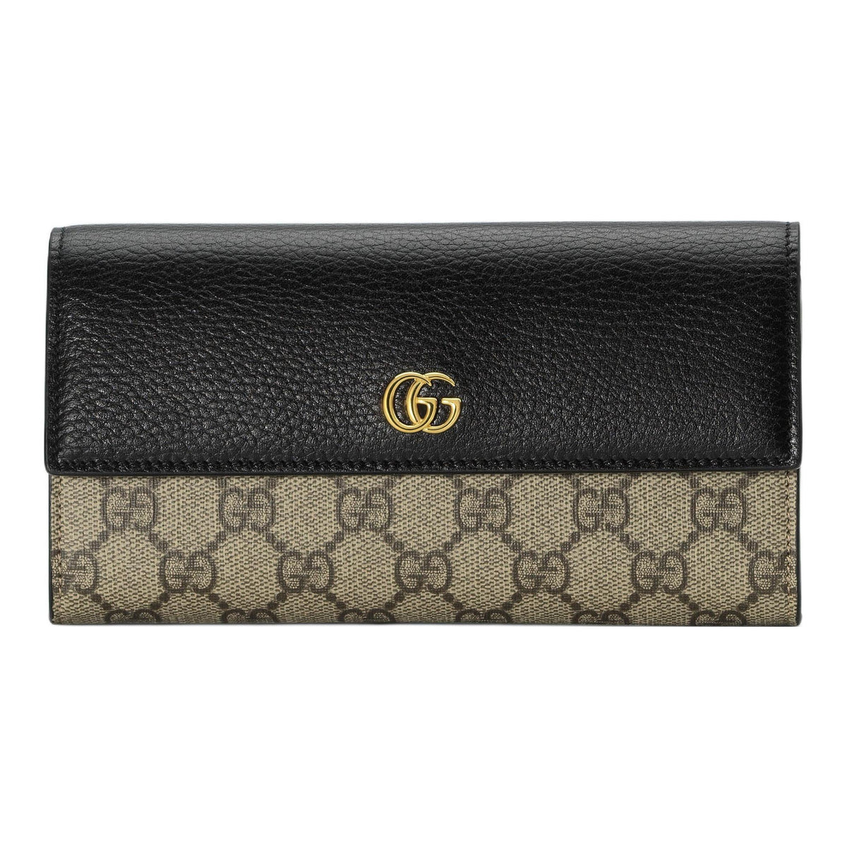 GUCCI Women's Black & Ebony Canvas & Leather Long Snap Wallet | 456116