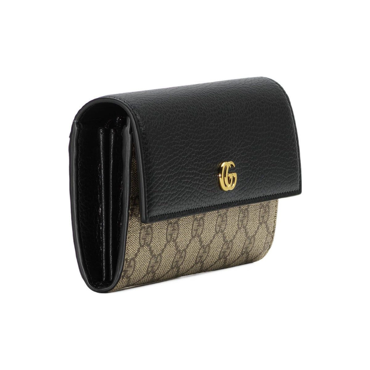 GUCCI Women's Black & Ebony Canvas & Leather Long Snap Wallet | 456116