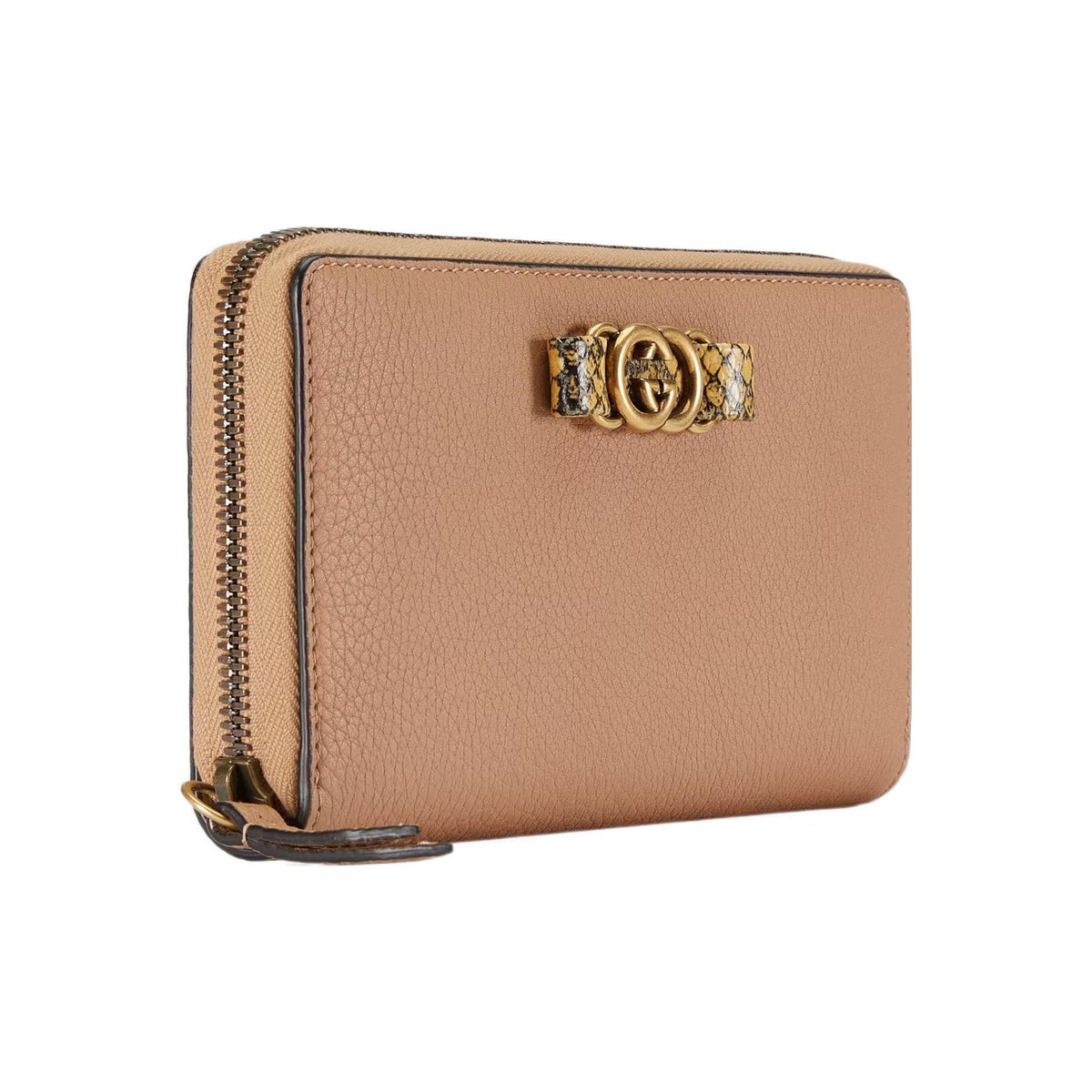 GUCCI Women's Beige Leather Wallet with Python Trim & Interlocking G | 750458