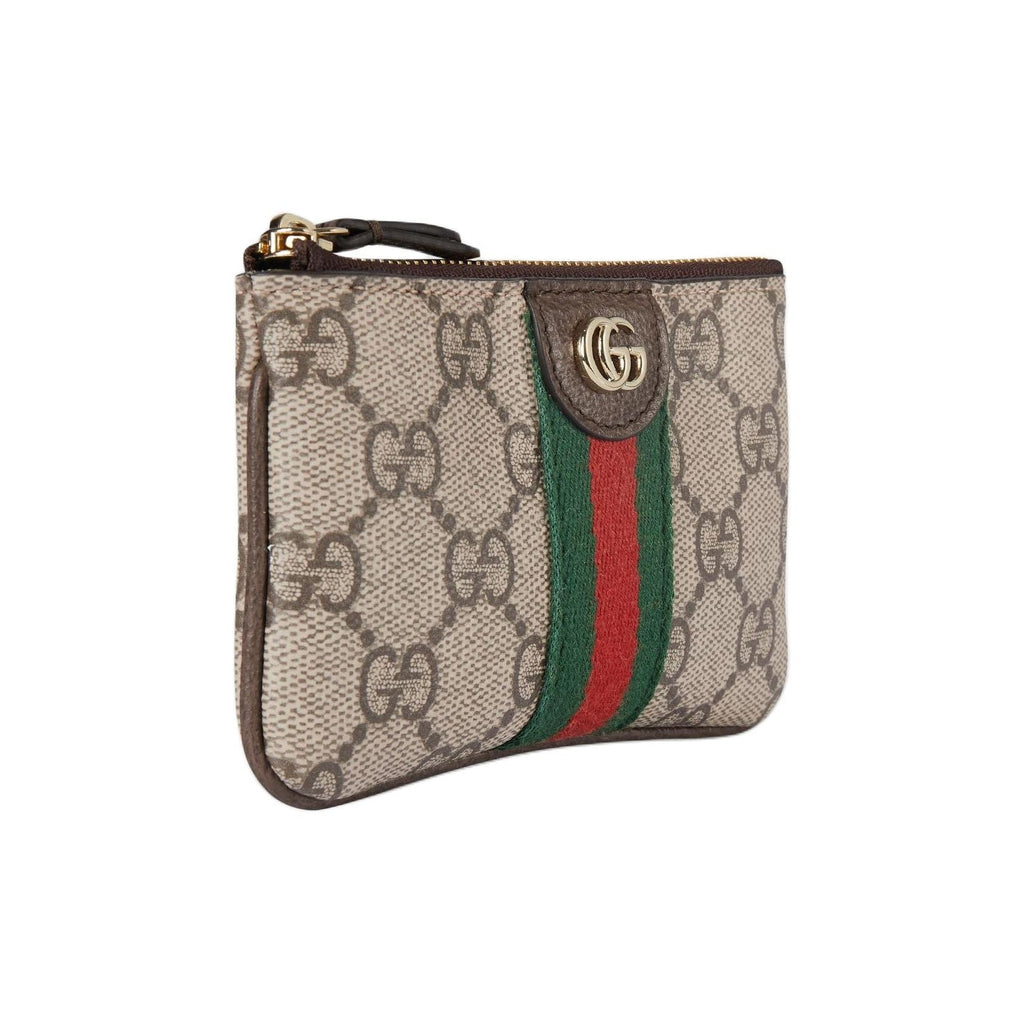 GUCCI Ophidia Women's Beige & Dark Brown GG Supreme Coin & Key Pouch | 838466