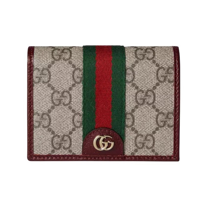 GUCCI Ophidia Women's Beige & Dark Brown Canvas & Leather Small Wallet | 838487