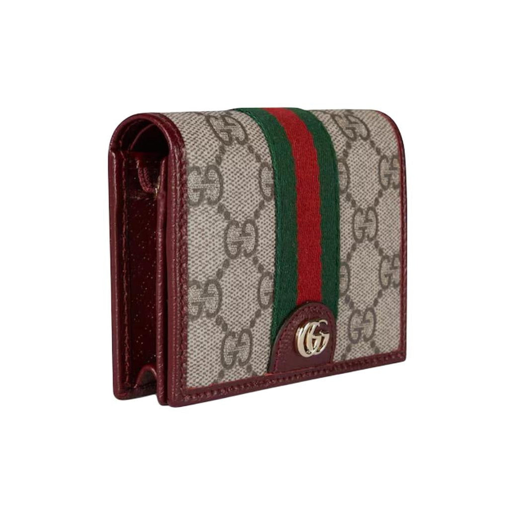 GUCCI Ophidia Women's Beige & Dark Brown Leather & Canvas Card Holder | 838486