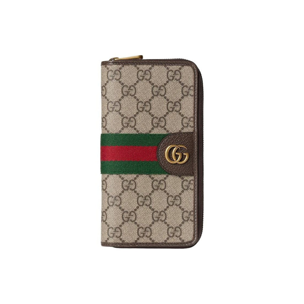 GUCCI Ophidia GG Men's Beige-Brown Canvas & Leather Long Zip Wallet | 838619