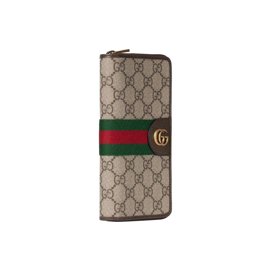 GUCCI Ophidia GG Men's Beige-Brown Canvas & Leather Long Zip Wallet | 838619