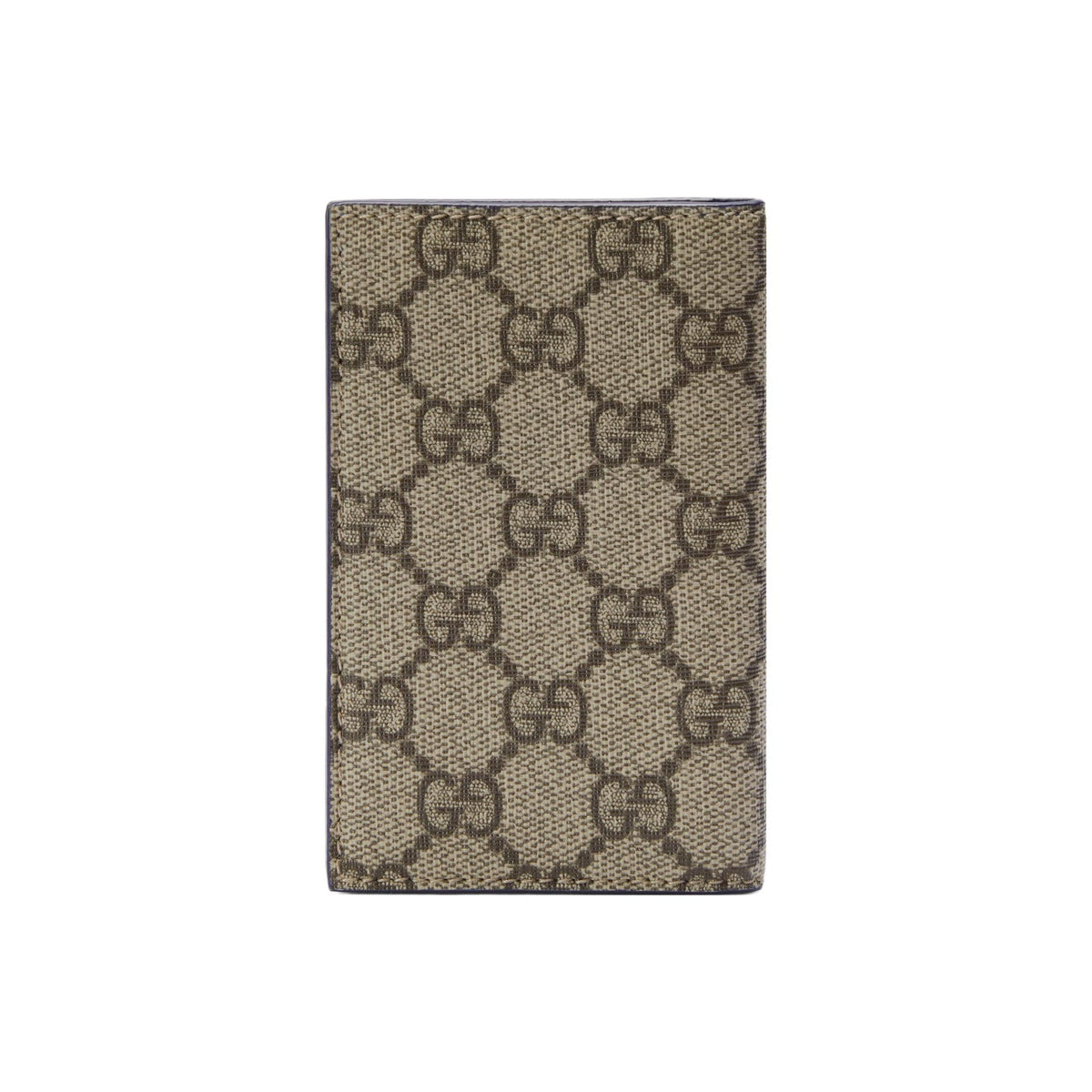 GUCCI GG Supreme Men's Blue & Brown Canvas Flap Card Holder with Leather Trim | 768249