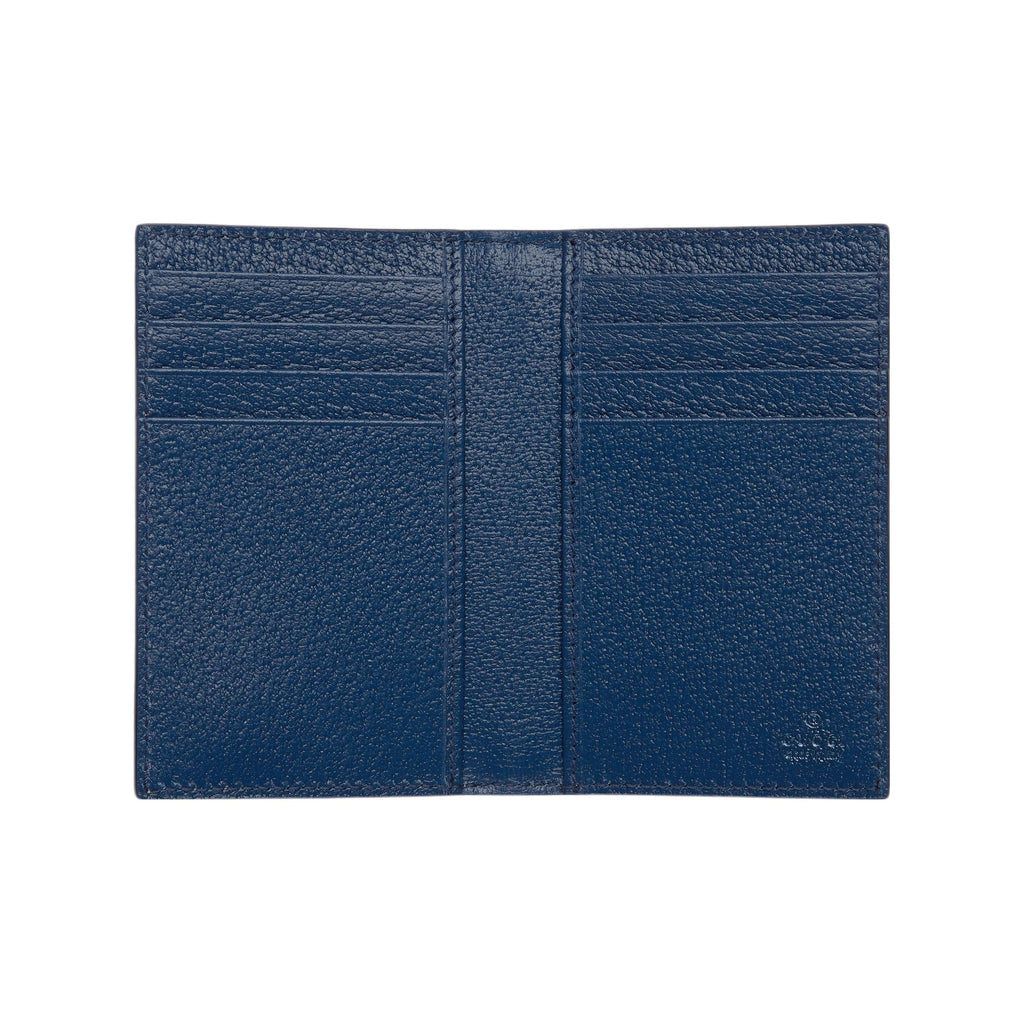 GUCCI GG Supreme Men's Blue & Brown Canvas Flap Card Holder with Leather Trim | 768249