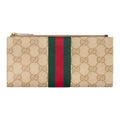 GUCCI Women's Sand Coated Canvas Long Zip Wallet with Web Detail | 876047