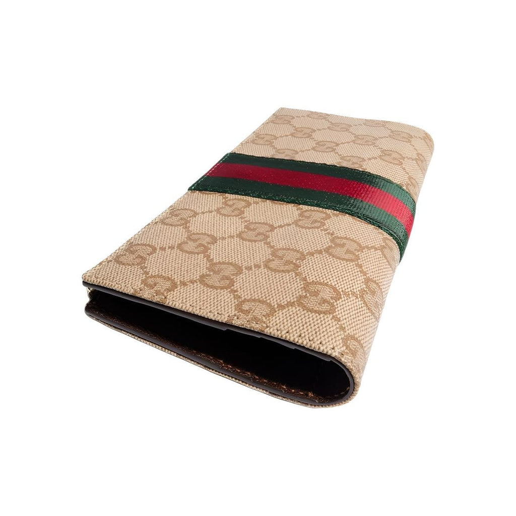 GUCCI Women's Sand Coated Canvas Long Zip Wallet with Web Detail | 876047
