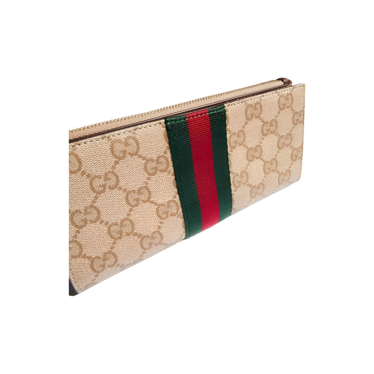 GUCCI Women's Sand Coated Canvas Long Zip Wallet with Web Detail | 876047