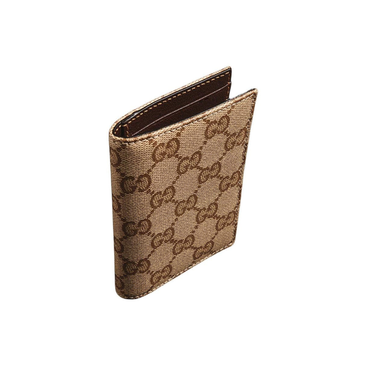 GUCCI Men's Sand & Dark Brown GG Coated Canvas Bifold Card Holder | 876421