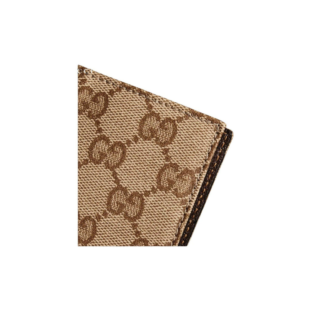 GUCCI Men's Sand & Dark Brown GG Coated Canvas Bifold Card Holder | 876421