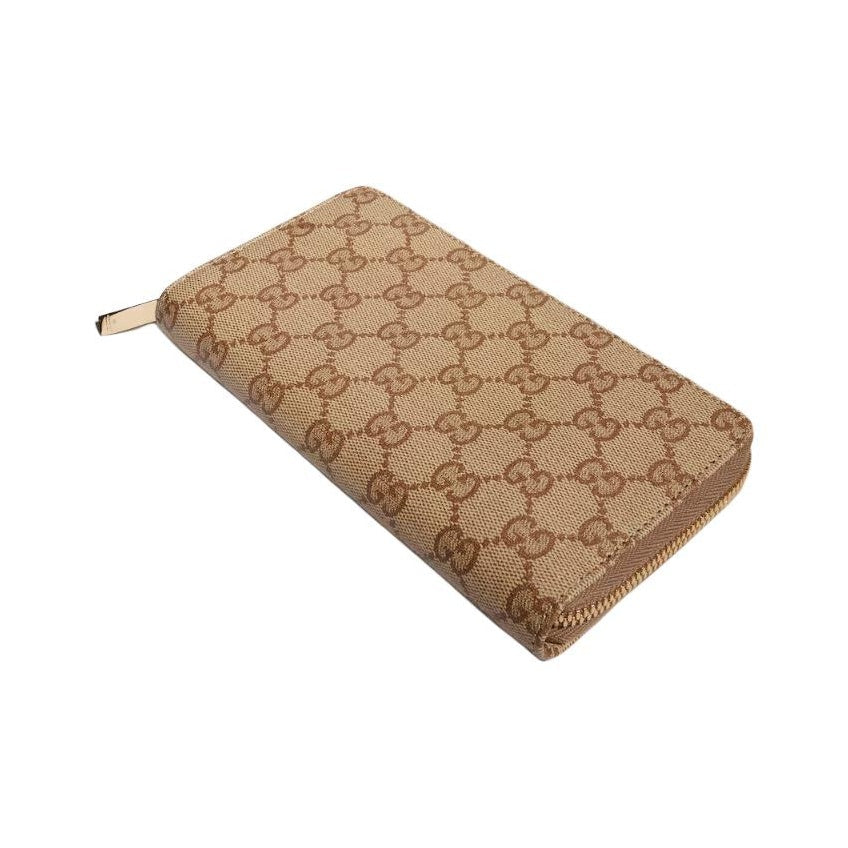 GUCCI Men's Sand & Dark Brown GG Coated Canvas Zip Wallet | 876434