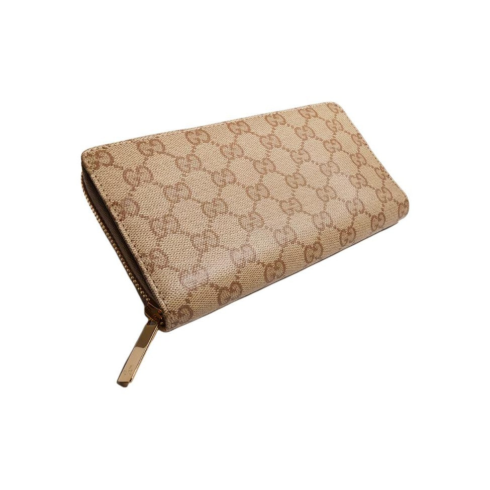 GUCCI Men's Sand & Dark Brown GG Coated Canvas Zip Wallet | 876434