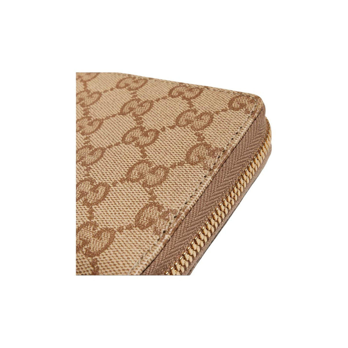 GUCCI Men's Sand & Dark Brown GG Coated Canvas Zip Wallet | 876434
