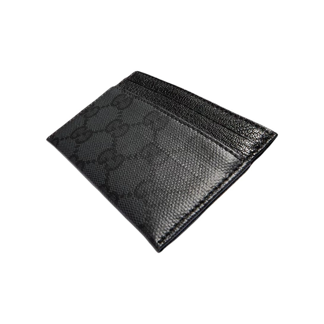 GUCCI Men's Black Coated Canvas Card Holder with Silver-Foil Logo | A002F2