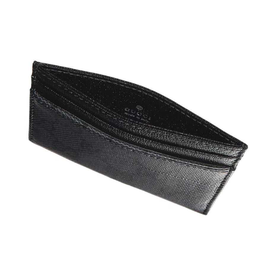 GUCCI Men's Black Coated Canvas Card Holder with Silver-Foil Logo | A002F2