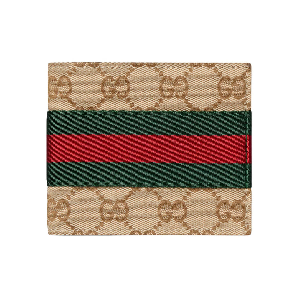 GUCCI Unisex Sand & Brown GG Canvas Bifold Wallet with Web Detail | 867335