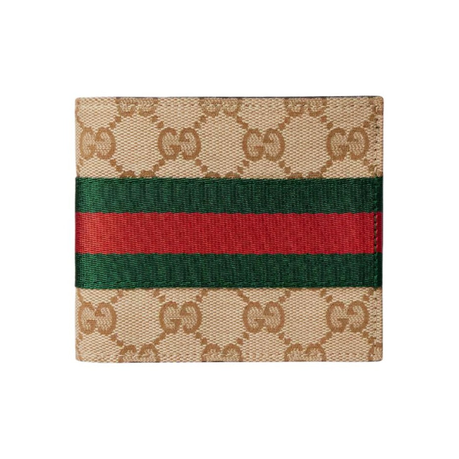 GUCCI Men's Sand & Dark Brown GG Canvas Wallet with Web Detail | 867341