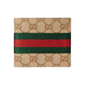 GUCCI Men's Sand & Dark Brown GG Canvas Wallet with Web Detail | 867341