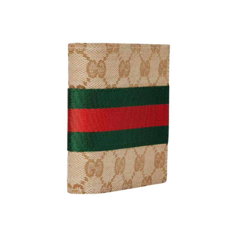 GUCCI Men's Sand & Dark Brown GG Canvas Wallet with Web Detail | 867341