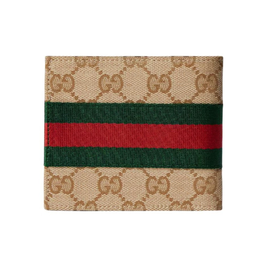 GUCCI Men's Sand & Dark Brown GG Canvas Wallet with Web Detail | 867341