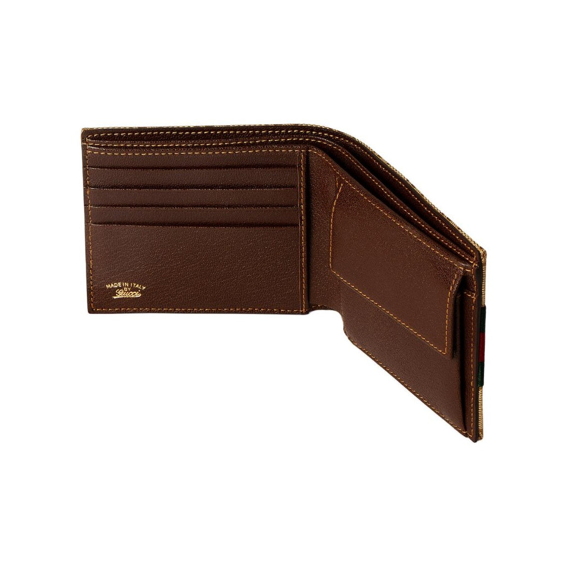 GUCCI Men's Sand & Dark Brown GG Canvas Wallet with Web Detail | 867341