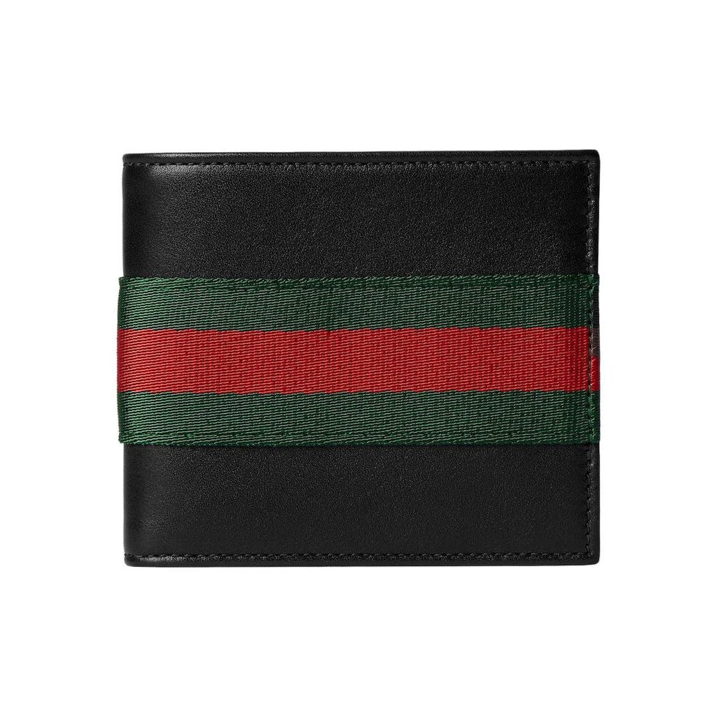 GUCCI Men's Black Leather Wallet with Red & Green Stripe Detail | 867283