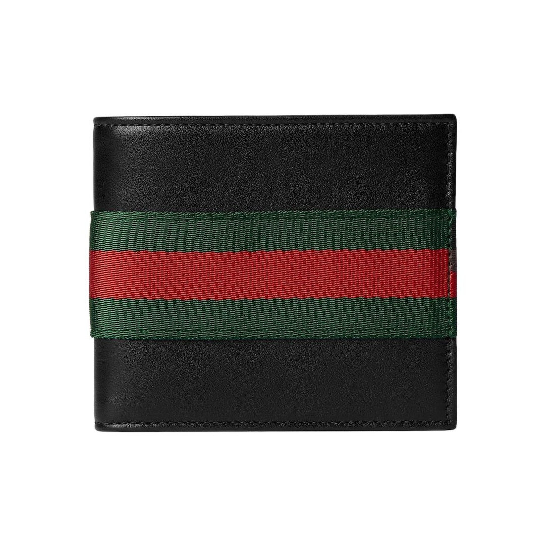 GUCCI Men's Black Leather Wallet with Red & Green Stripe Detail | 867283