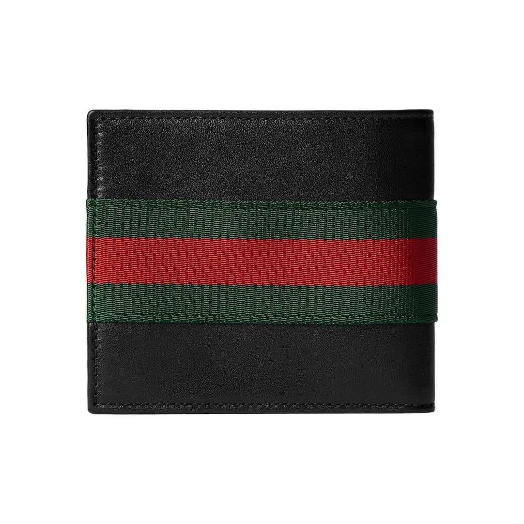 GUCCI Men's Black Leather Wallet with Red & Green Stripe Detail | 867283