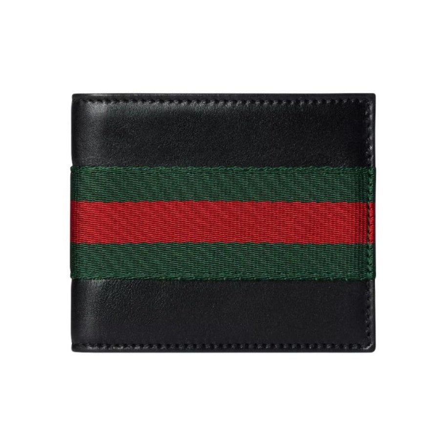 GUCCI WebTrademark Men's Black Soft Leather Bifold Wallet | 867269