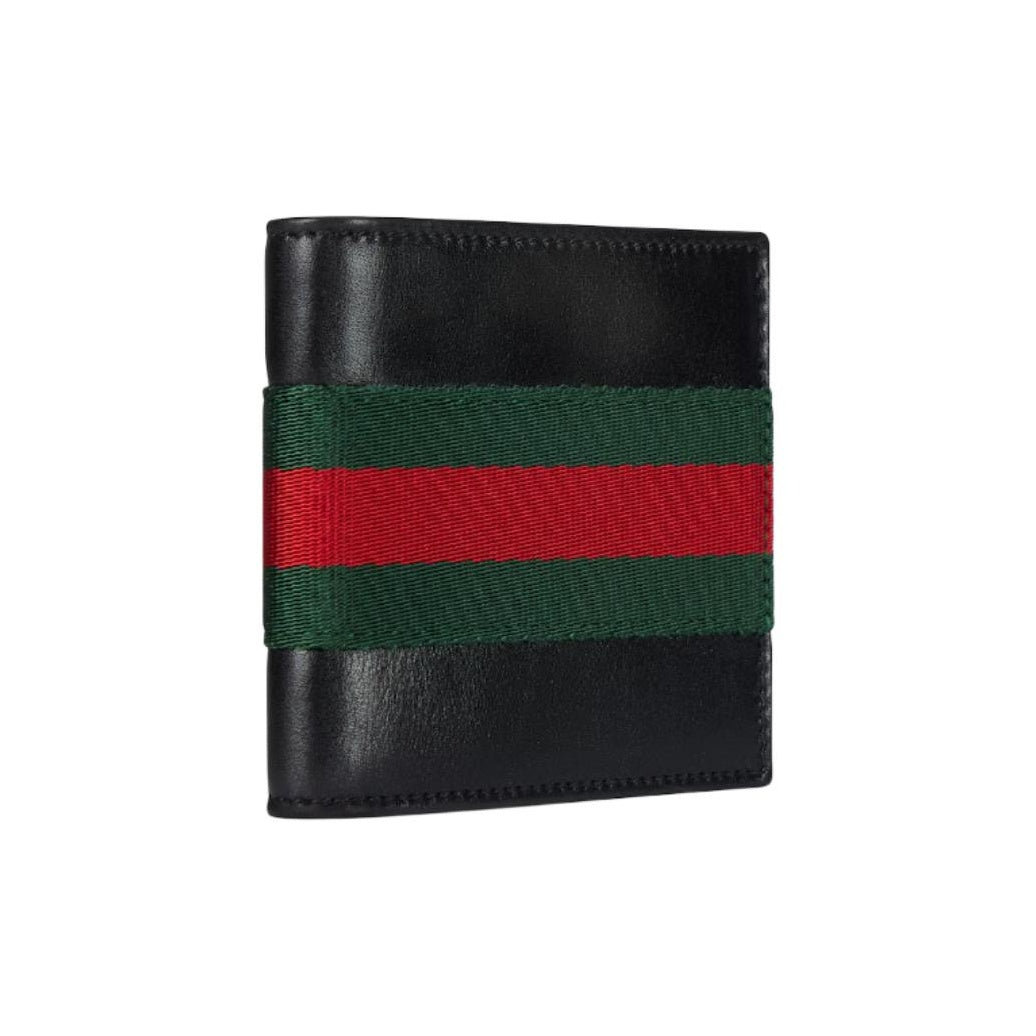 GUCCI WebTrademark Men's Black Soft Leather Bifold Wallet | 867269