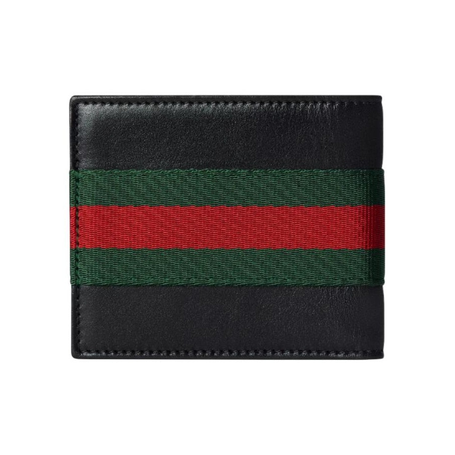 GUCCI WebTrademark Men's Black Soft Leather Bifold Wallet | 867269