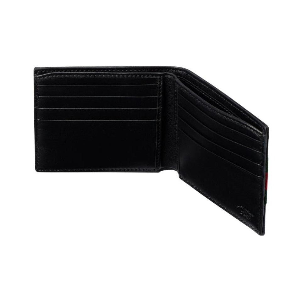 GUCCI WebTrademark Men's Black Soft Leather Bifold Wallet | 867269