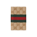 GUCCI Men's Sand & Dark Brown GG Canvas Card Holder with Web Detail | 867346