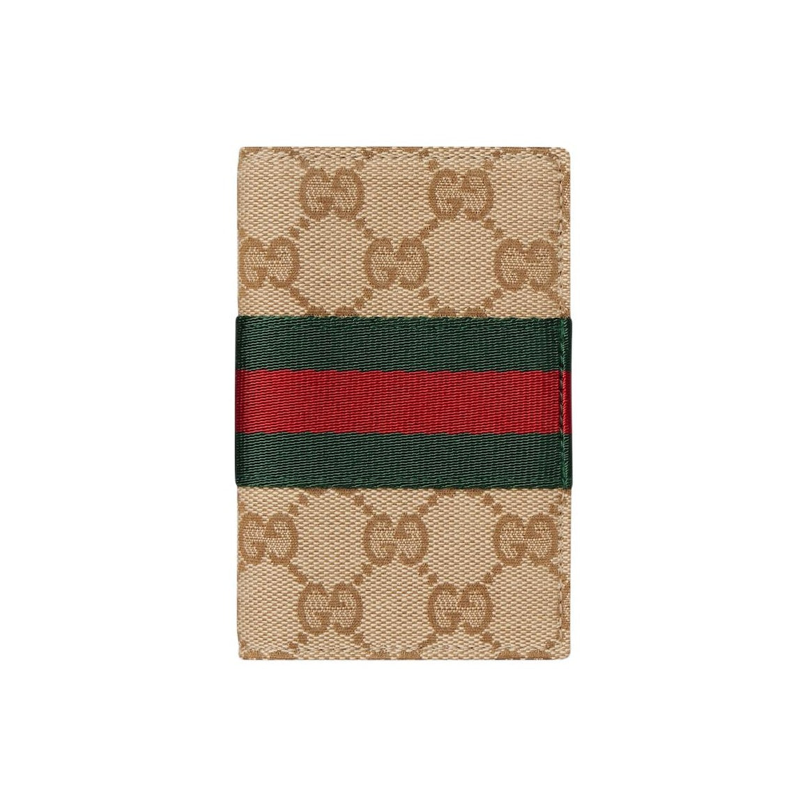 GUCCI Men's Sand & Dark Brown GG Canvas Card Holder with Web Detail | 867346