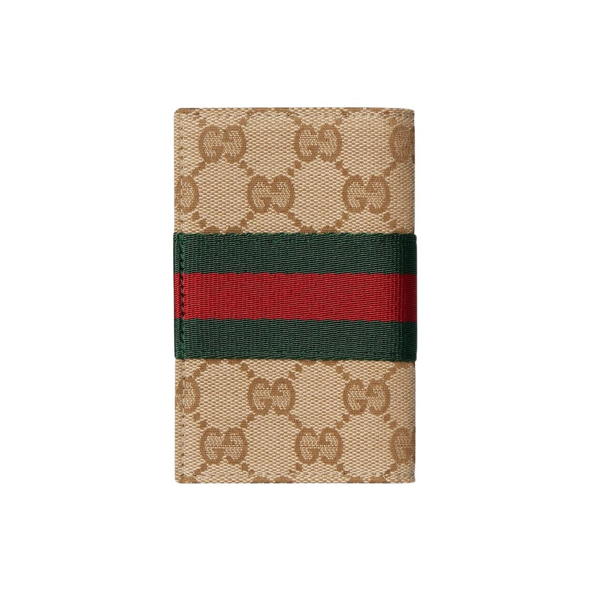 GUCCI Men's Sand & Dark Brown GG Canvas Card Holder with Web Detail | 867346