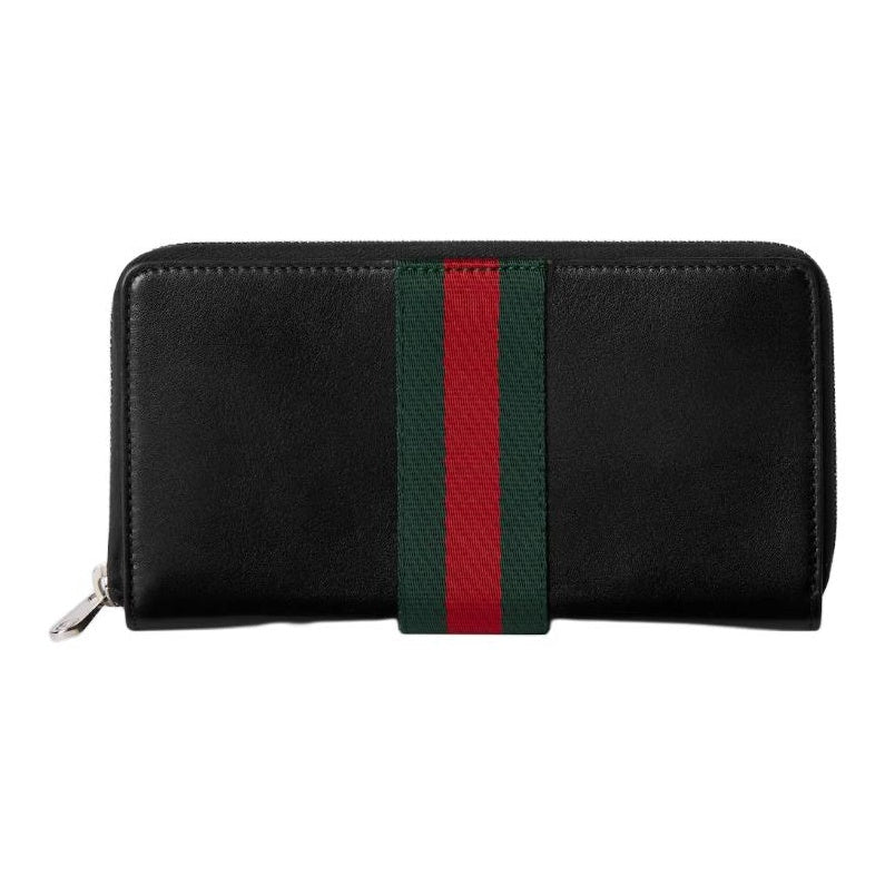 GUCCI TrademarkWeb Men's Black Soft Leather Zip-Around Wallet | 867284