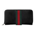 GUCCI TrademarkWeb Men's Black Soft Leather Zip-Around Wallet | 867284