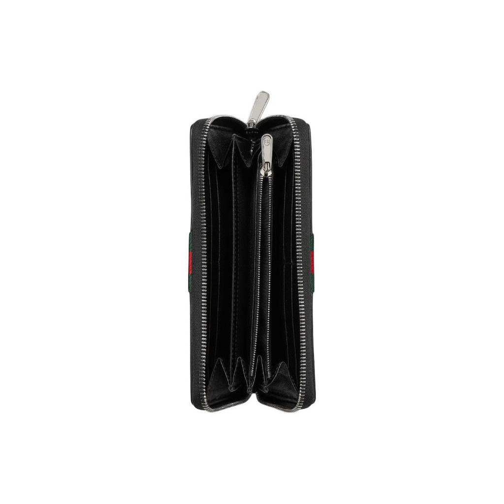 GUCCI TrademarkWeb Men's Black Soft Leather Zip-Around Wallet | 867284