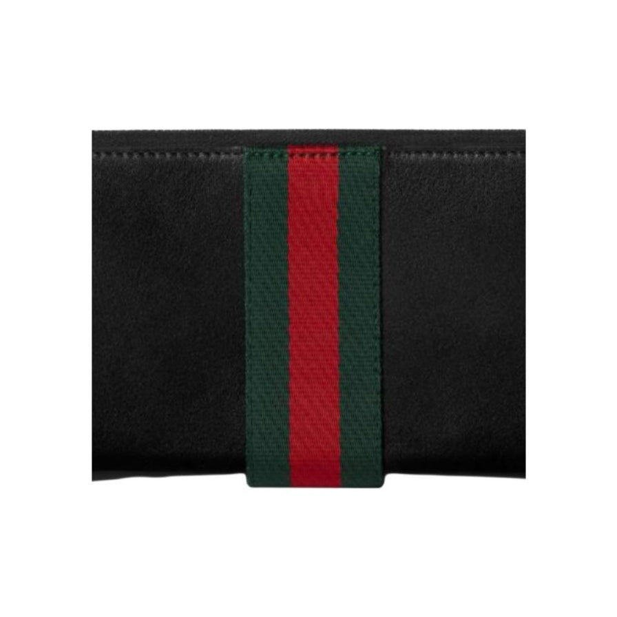 GUCCI TrademarkWeb Men's Black Soft Leather Zip-Around Wallet | 867284