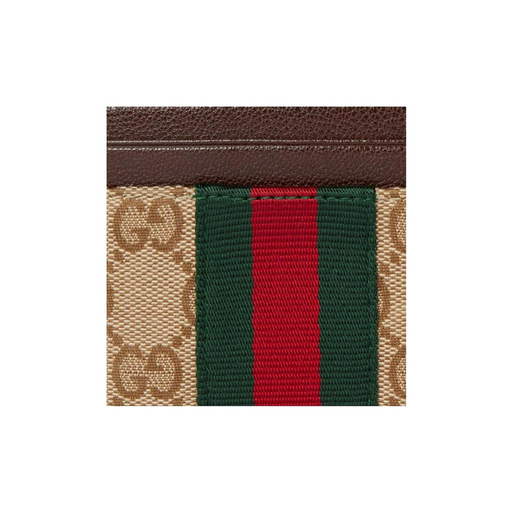 GUCCI Men's Khaki & Brown GG Canvas Card Holder with Stripe Detail | 867384
