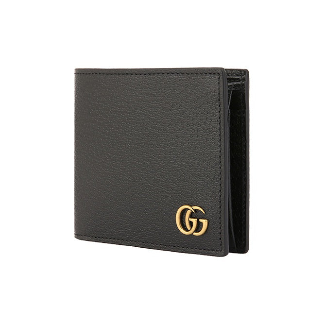 GUCCI Marmont Men's Black Leather Compact Bifold Wallet with Coin Pocket | 428725