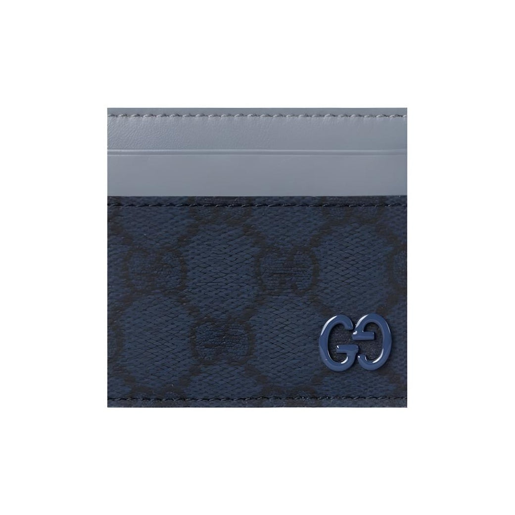 GUCCI GG Supreme Women's Dark Blue Leather Card Holder | 768248