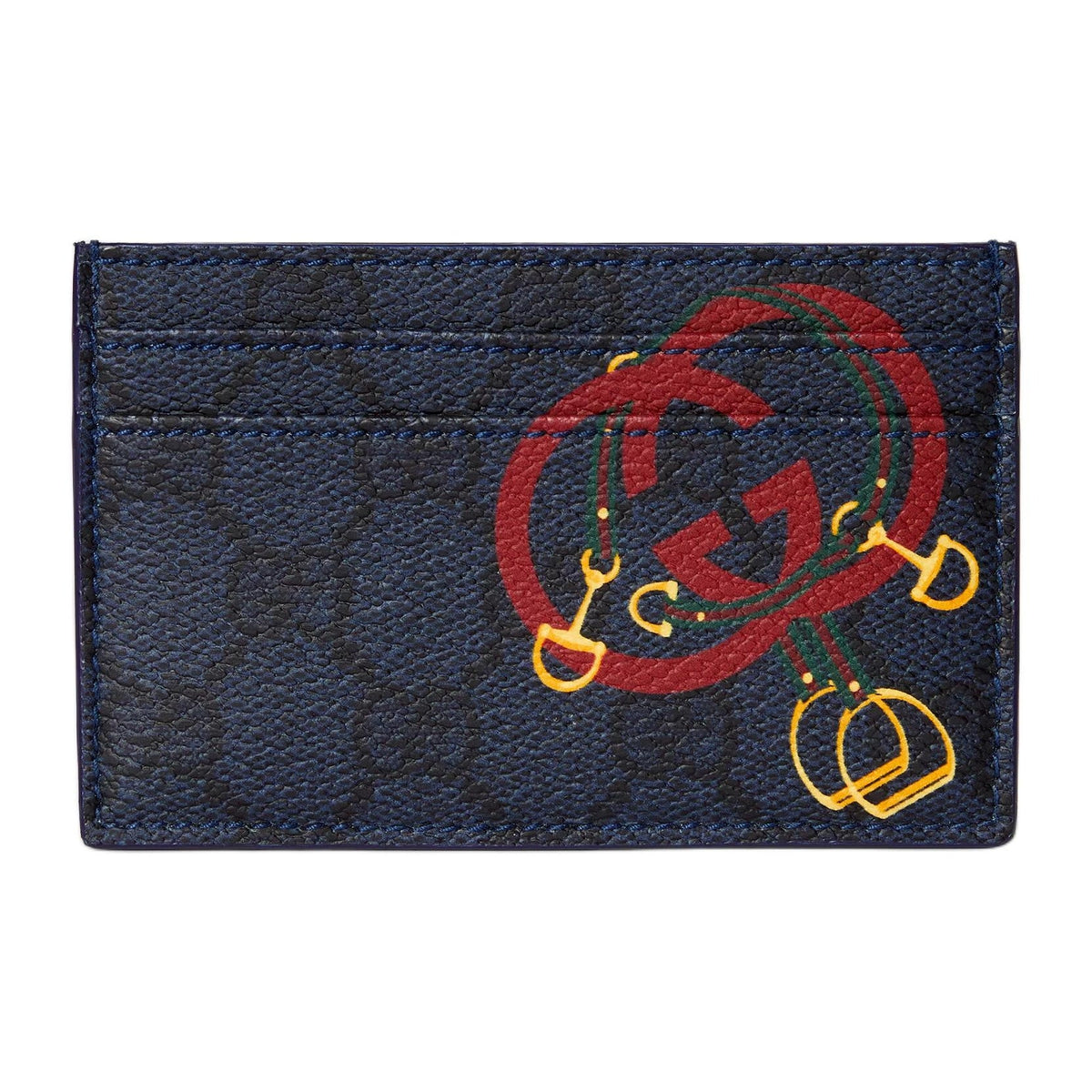 GUCCI GG Supreme Chinese New Year Men's Dark Blue Leather Card Holder | 853436